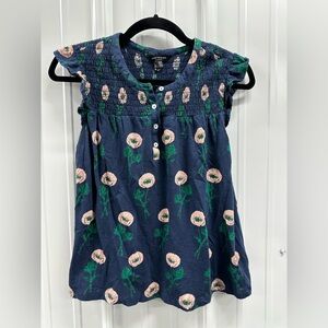 Lucky Brand Navy Floral Short Sleeve Blouse